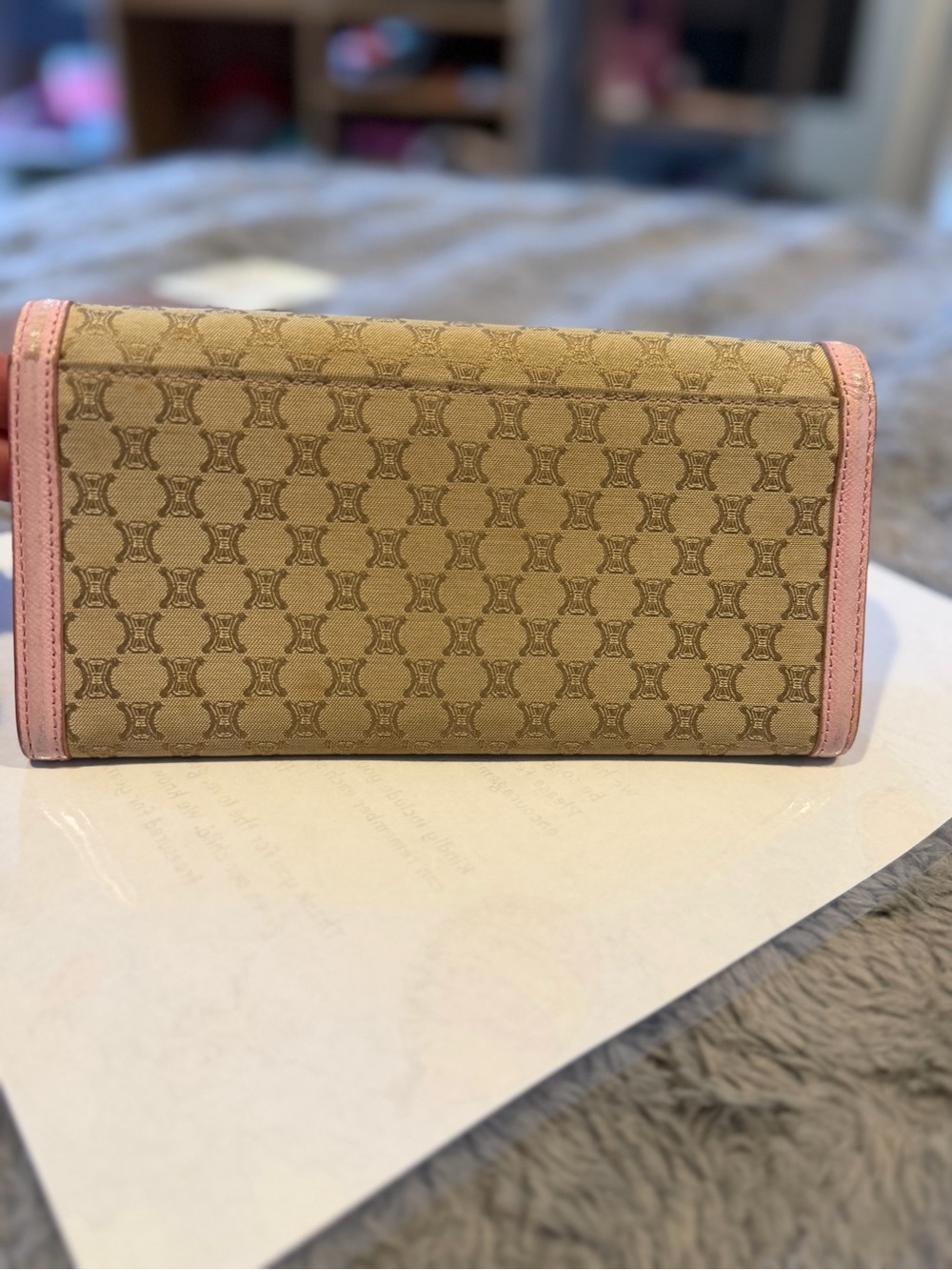 Celine Beige Brown Macadam Canvas Long Wallet with Pink Trim EUC - Picture 6 of 15
